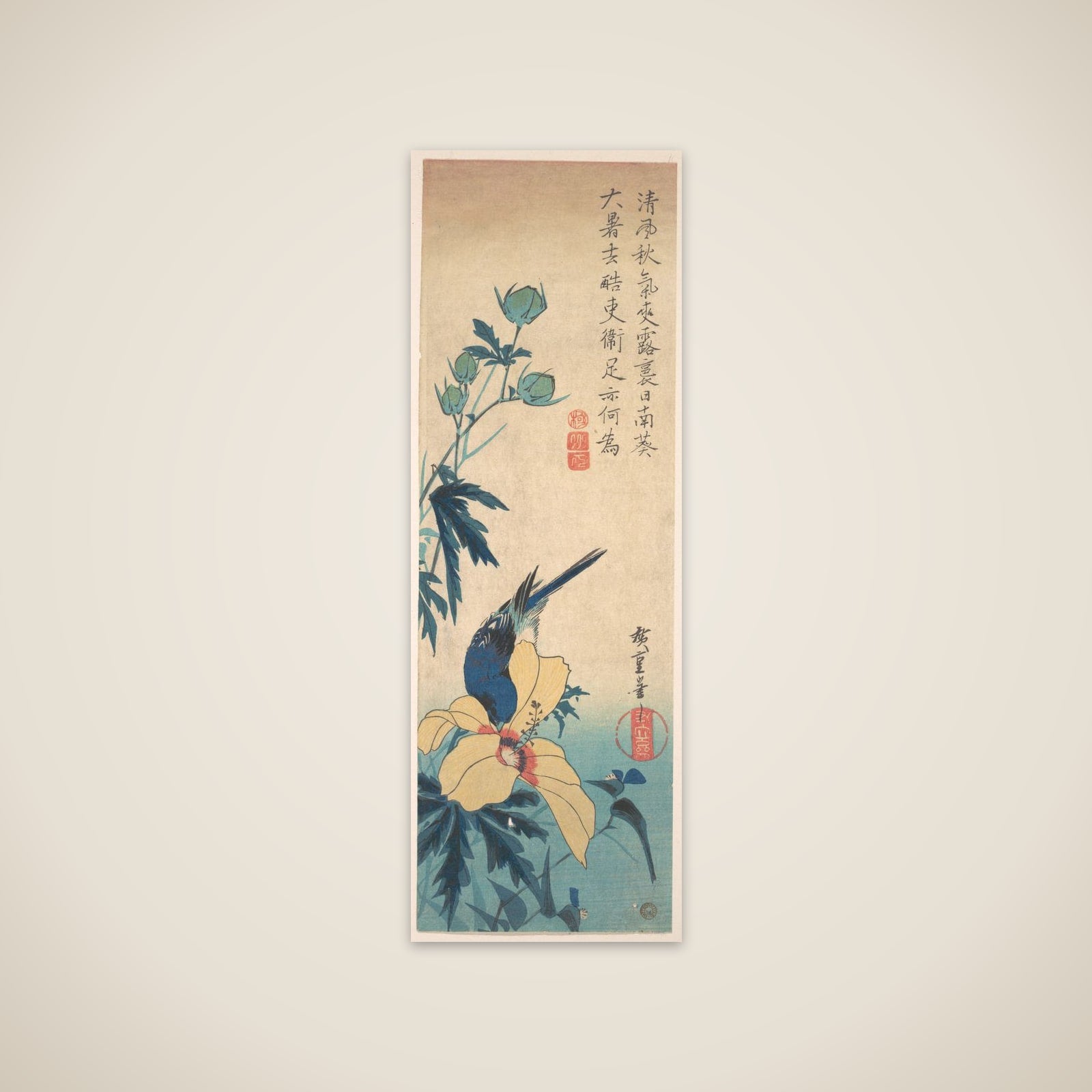 Hibiscus and Bluebird unframed print