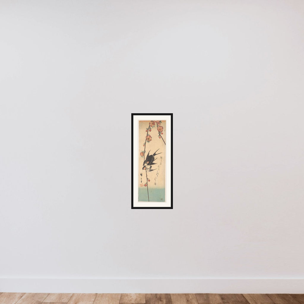 Pear Blossoms and Swallows framed — shown to scale