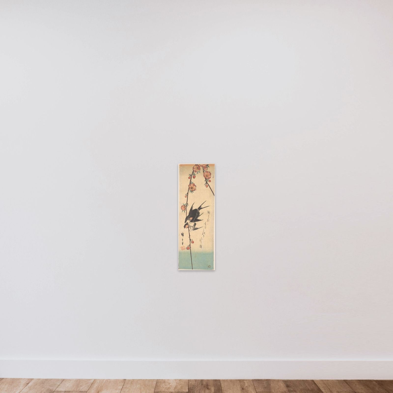 Pear Blossoms and Swallows unframed — shown to scale