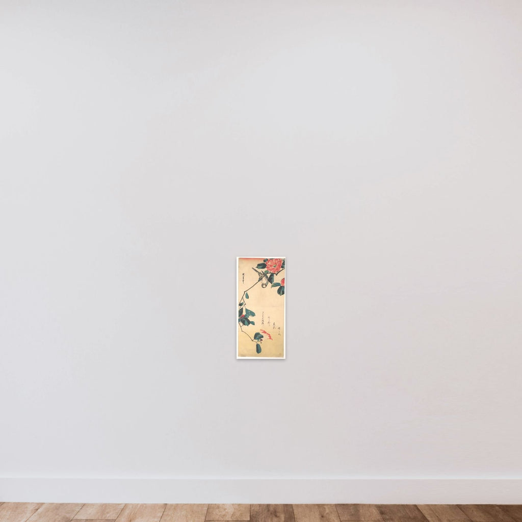 Camellia and Bullfinch unframed — shown to scale