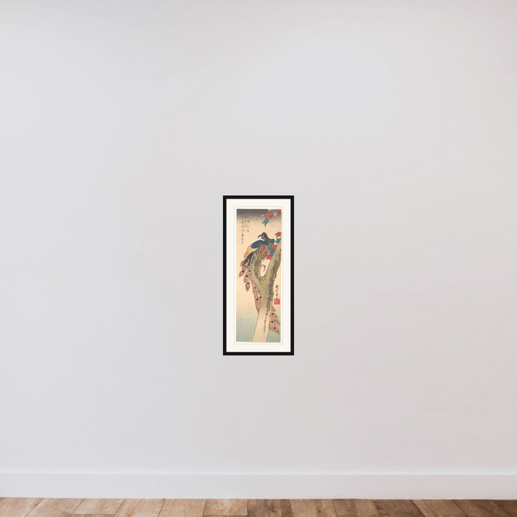 A Peacock Perched on a Maple Tree framed — shown to scale