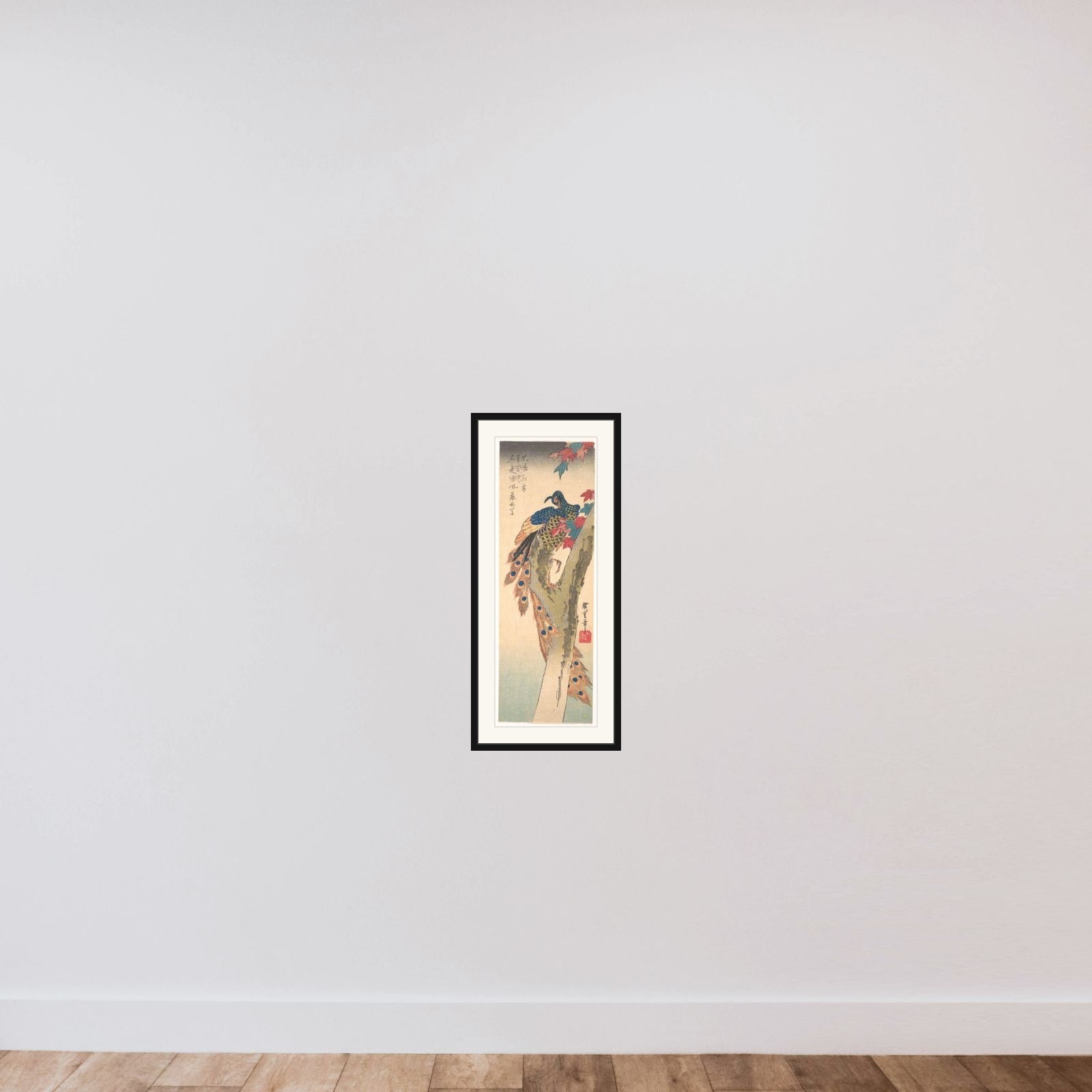 A Peacock Perched on a Maple Tree framed — shown to scale