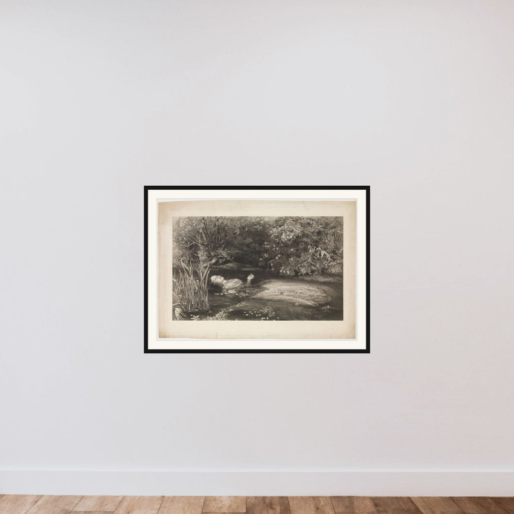 Ophelia (Shakespeare, Hamlet, Act 4, Scene 7) framed — shown to scale