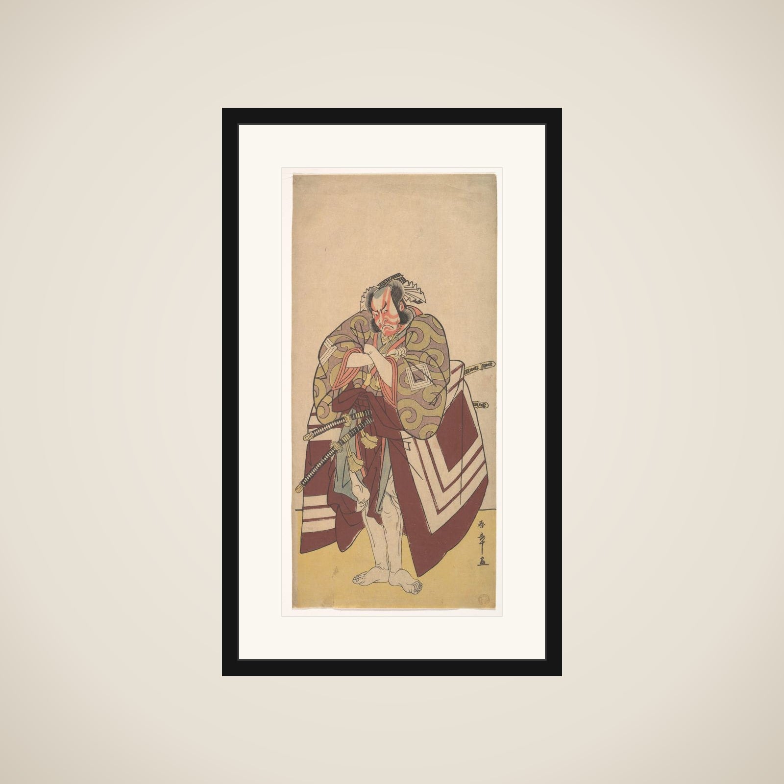 Kabuki Actor Ichikawa Danjūrō V in a Shibaraku (Stop Right There!) Role framed