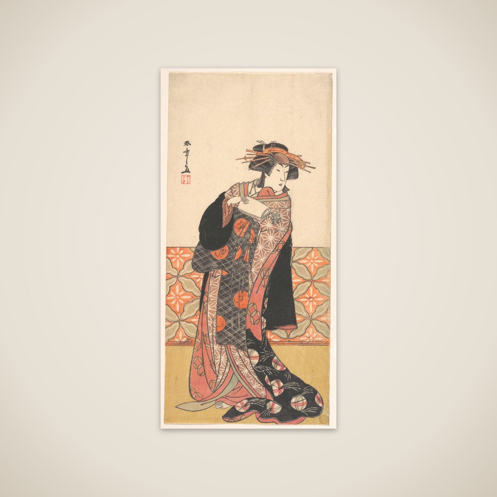 Nakamura Riko as Richly Clad Courtesan Standing in a Room unframed print