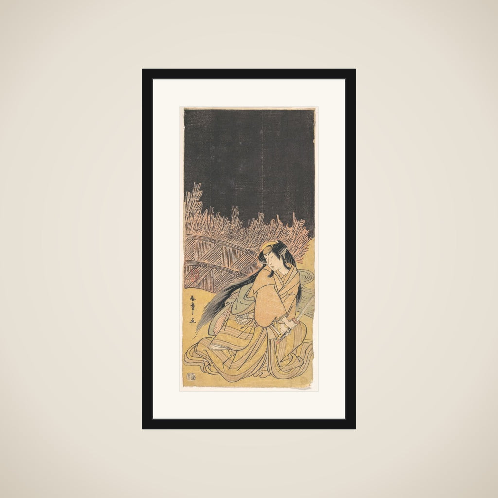 The Third Segawa Kikunojo as a Woman in a Crouching Position framed