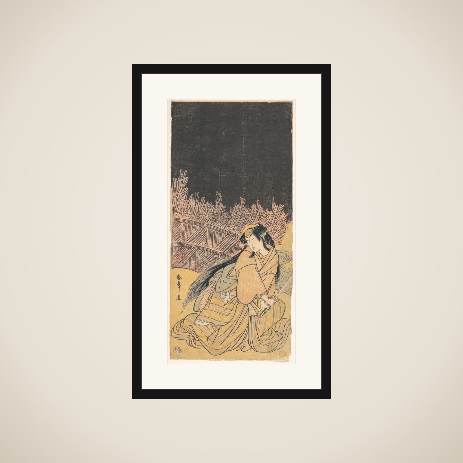 The Third Segawa Kikunojo as a Woman in a Crouching Position framed