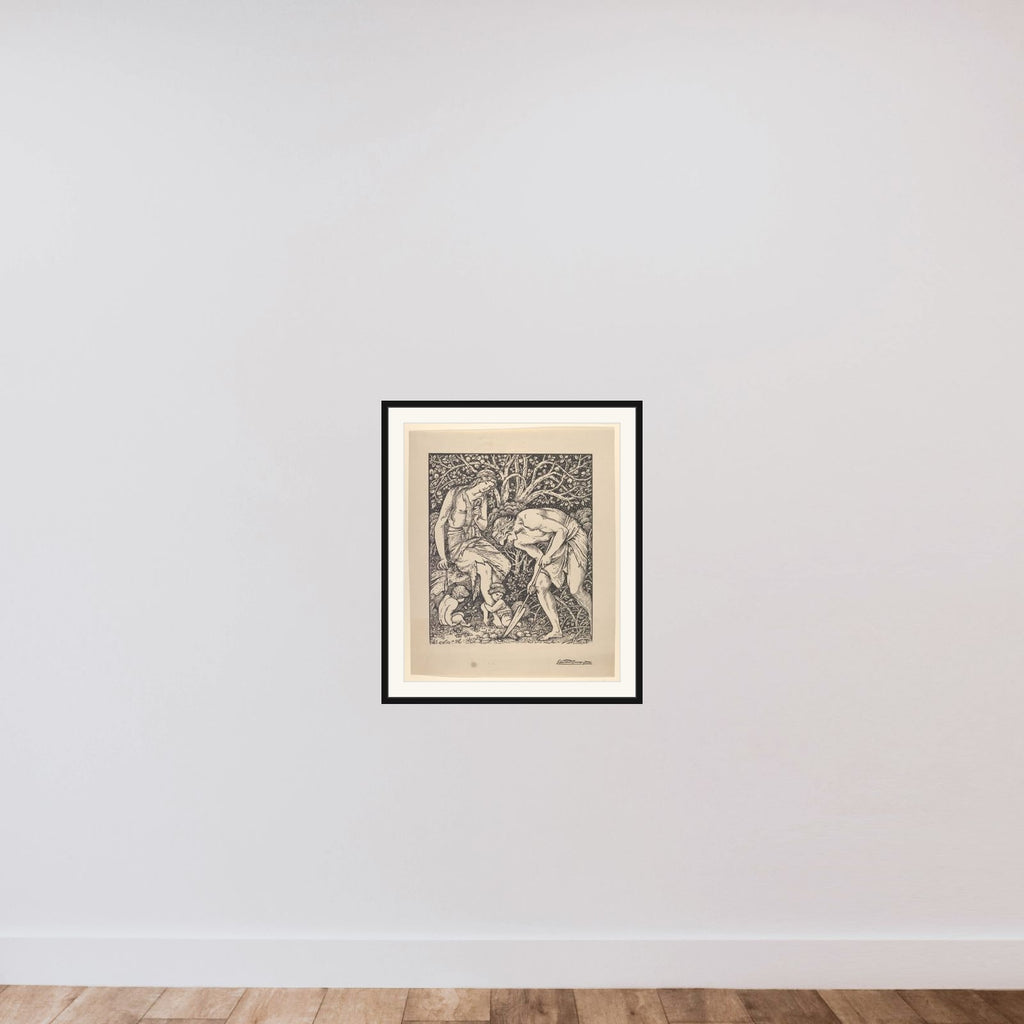 Adam and Eve (Labour: Whan Adam Delved and Eve Span, Who Was Then the Gentleman?) framed — shown to scale