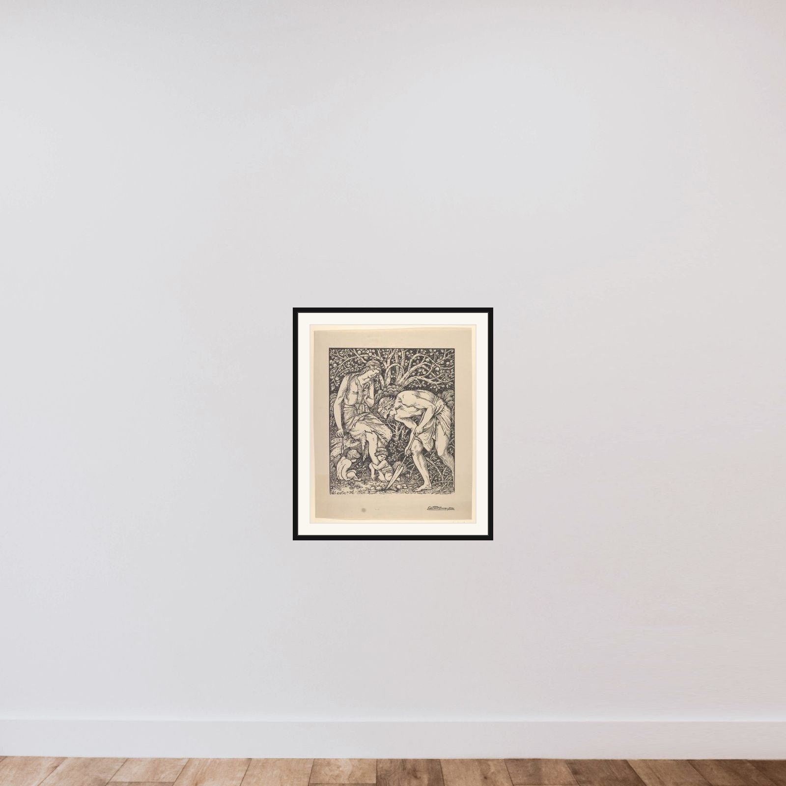 Adam and Eve (Labour: Whan Adam Delved and Eve Span, Who Was Then the Gentleman?) framed — shown to scale