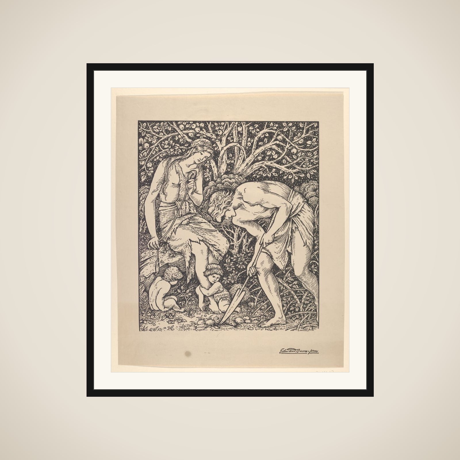 Adam and Eve (Labour: Whan Adam Delved and Eve Span, Who Was Then the Gentleman?) framed