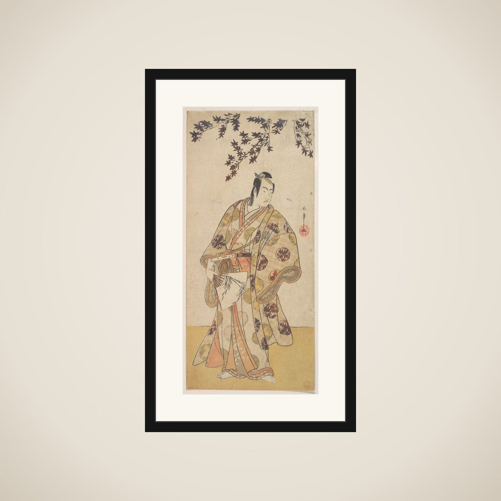 The Third Ichikawa Yaozō as a Daimyo Standing Under a Maple Tree framed