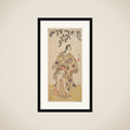 The Third Ichikawa Yaozō as a Daimyo Standing Under a Maple Tree framed