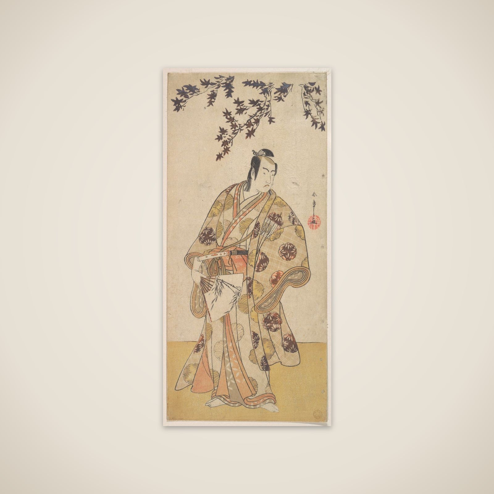 The Third Ichikawa Yaozō as a Daimyo Standing Under a Maple Tree unframed print