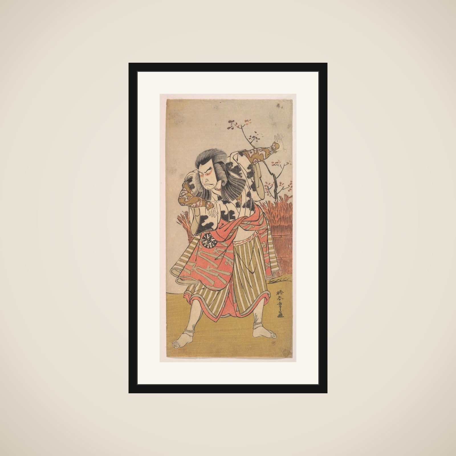 The First Nakamura Nakazo as an Unarmed Man Standing in a Dramatic Pose framed