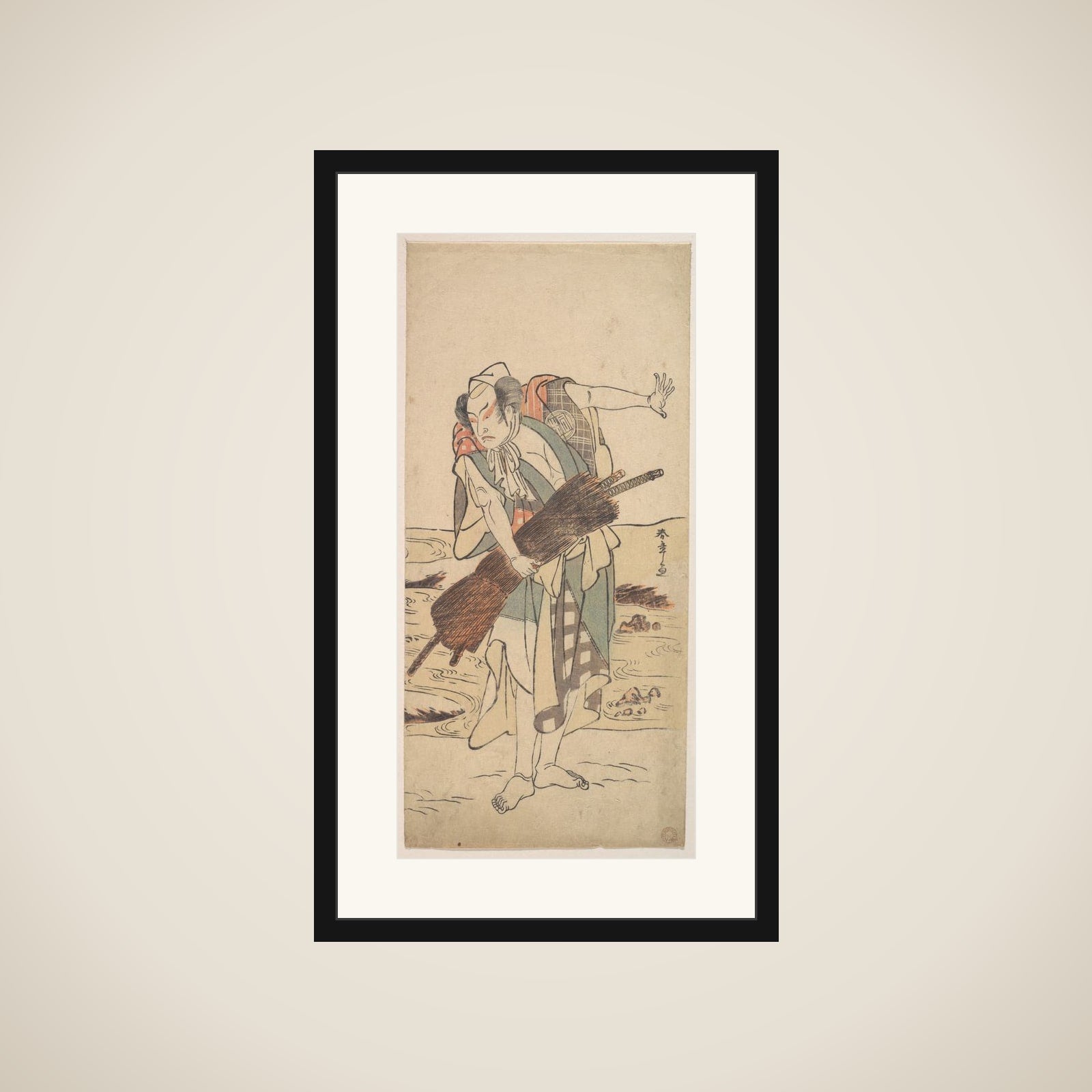 Arashi Sangoro as a Ronin Samurai Standing on the Bank framed