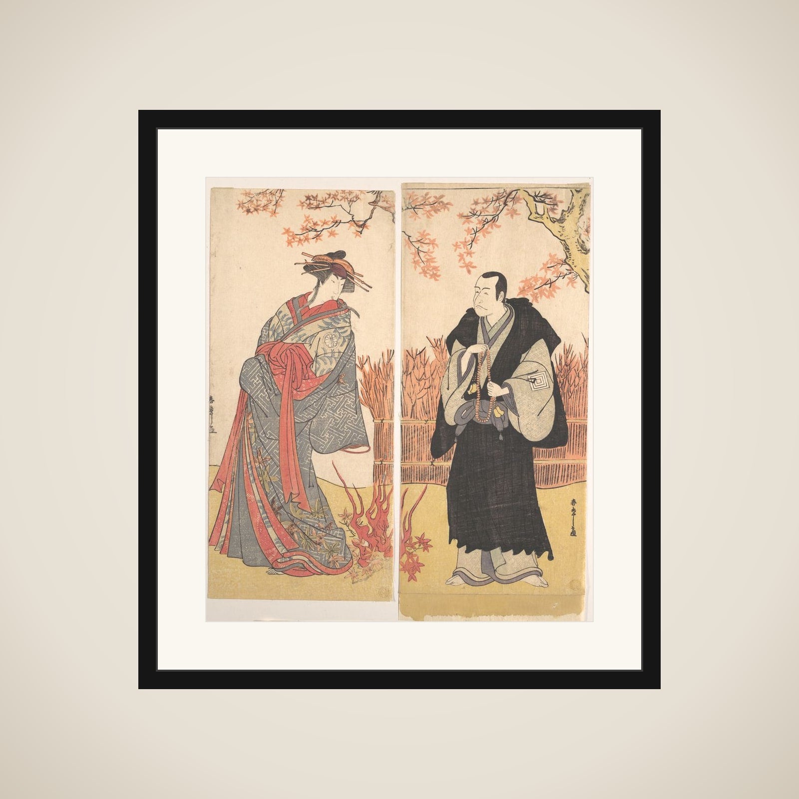 The Second Segawa Tomisaburo as a Tall Courtesan Standing in a Room framed