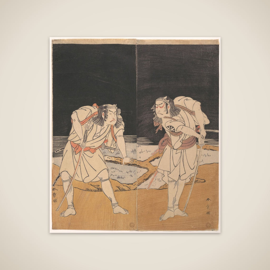 Duel Scene from the Kabuki Drama, "A Soga Pattern Dyed to Order" (Ōatsurae-zome Soga Hinagata) unframed print