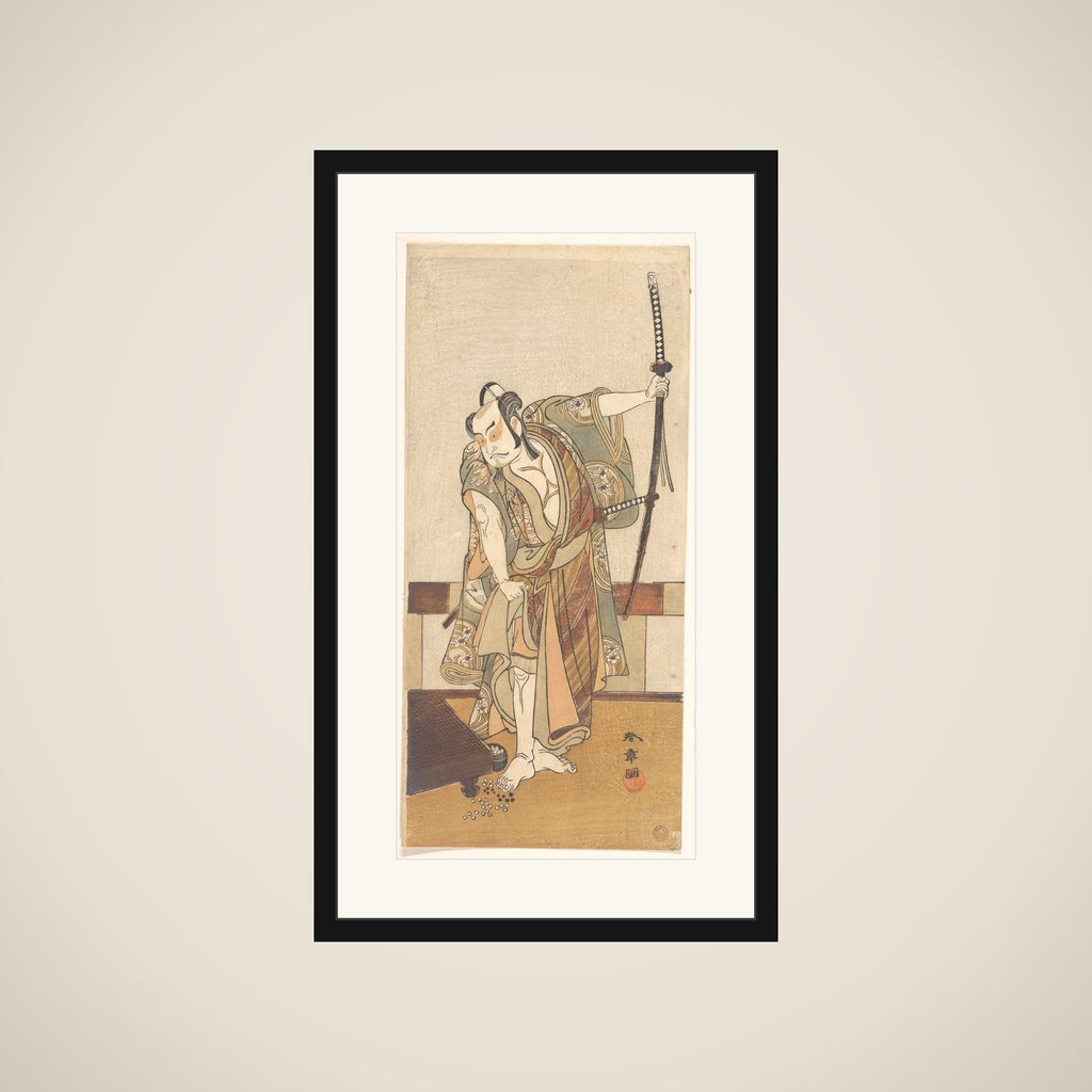 The Third Otani Hiroji as a Samurai of High Rank Standing in a Room framed