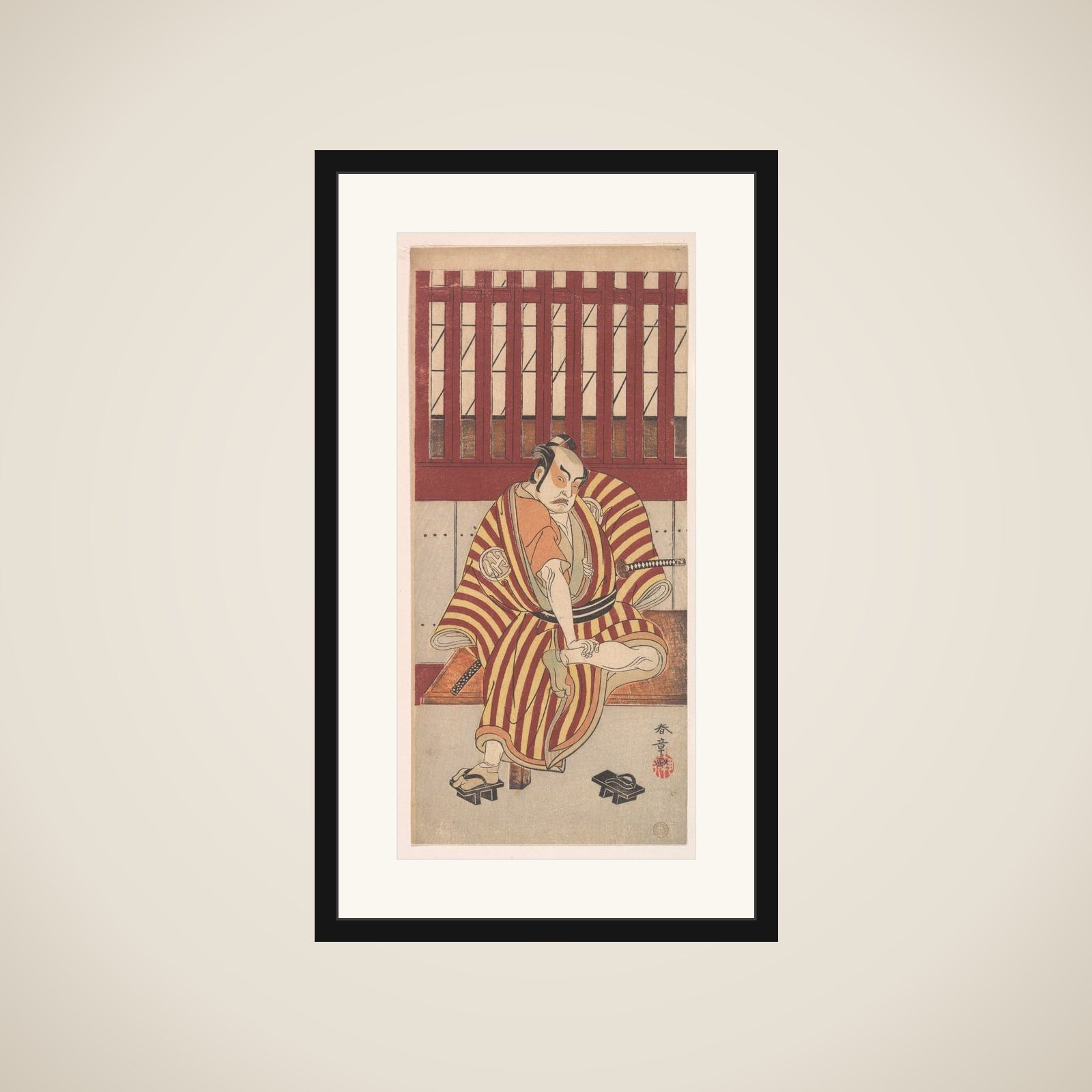 The Second Nakamura Sukegoro as an Otokodate Seated on a Wooden Bench framed