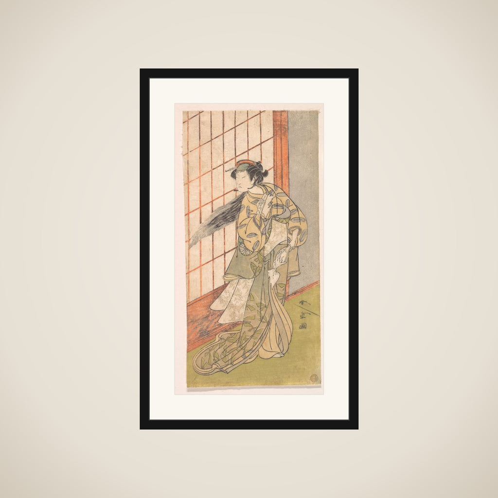 The First Nakamura Tomijuro as an Angry Woman Standing in a Room framed