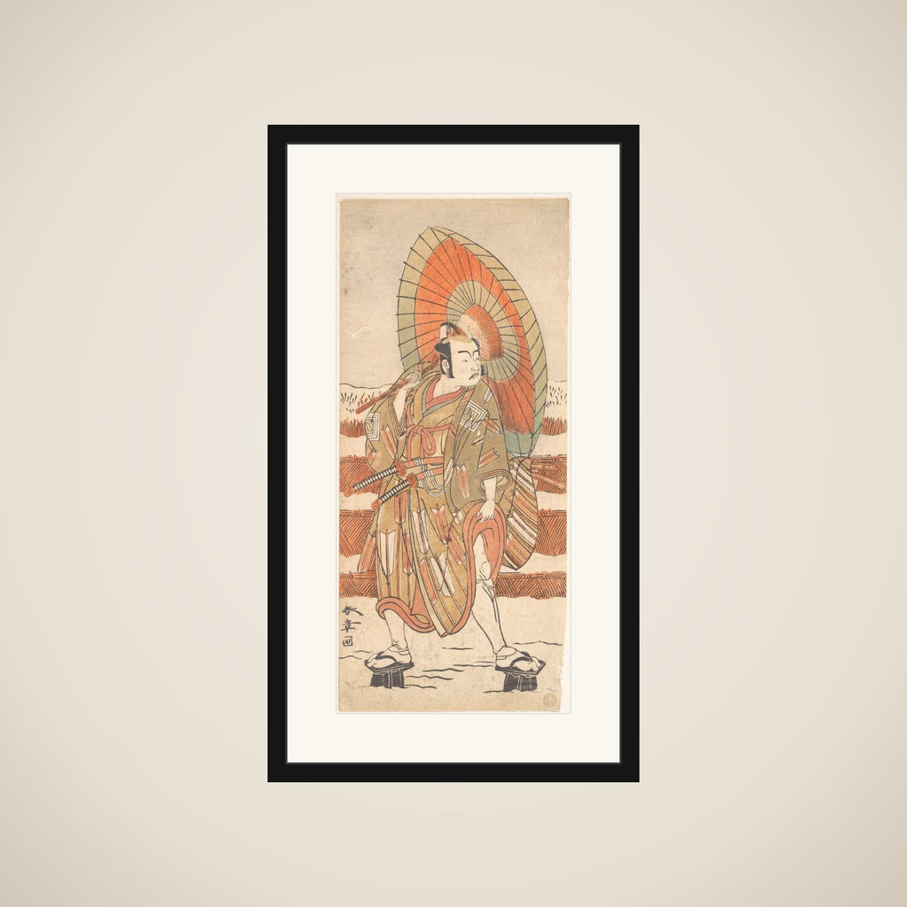 The Second Ichikawa Yaozo as a Samurai Standing in the Snow framed