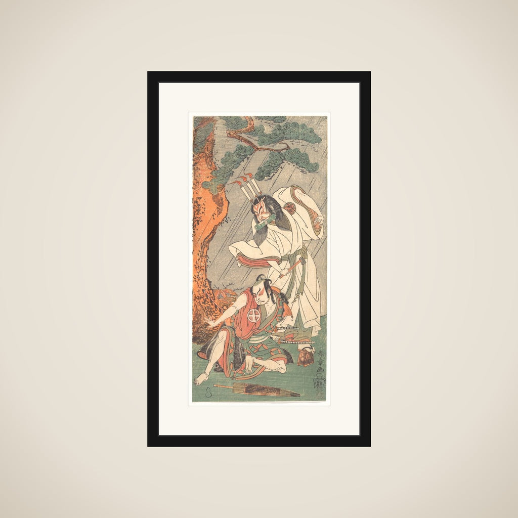 Kabuki Actors Ichimura Uzaemon IX as Ko-kakeyama and Ōtani Hiroji III as Kōga Saburō framed