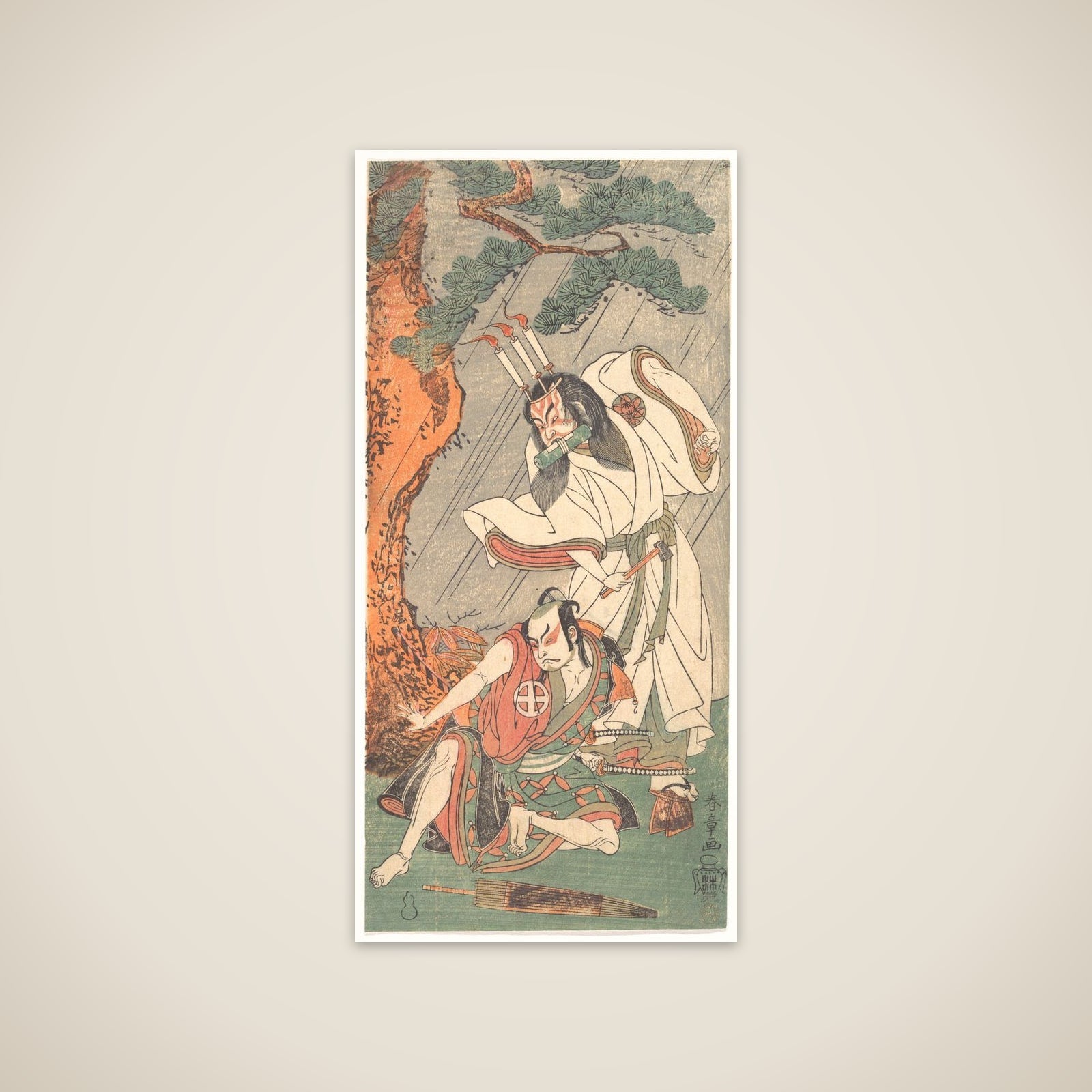 Kabuki Actors Ichimura Uzaemon IX as Ko-kakeyama and Ōtani Hiroji III as Kōga Saburō unframed print