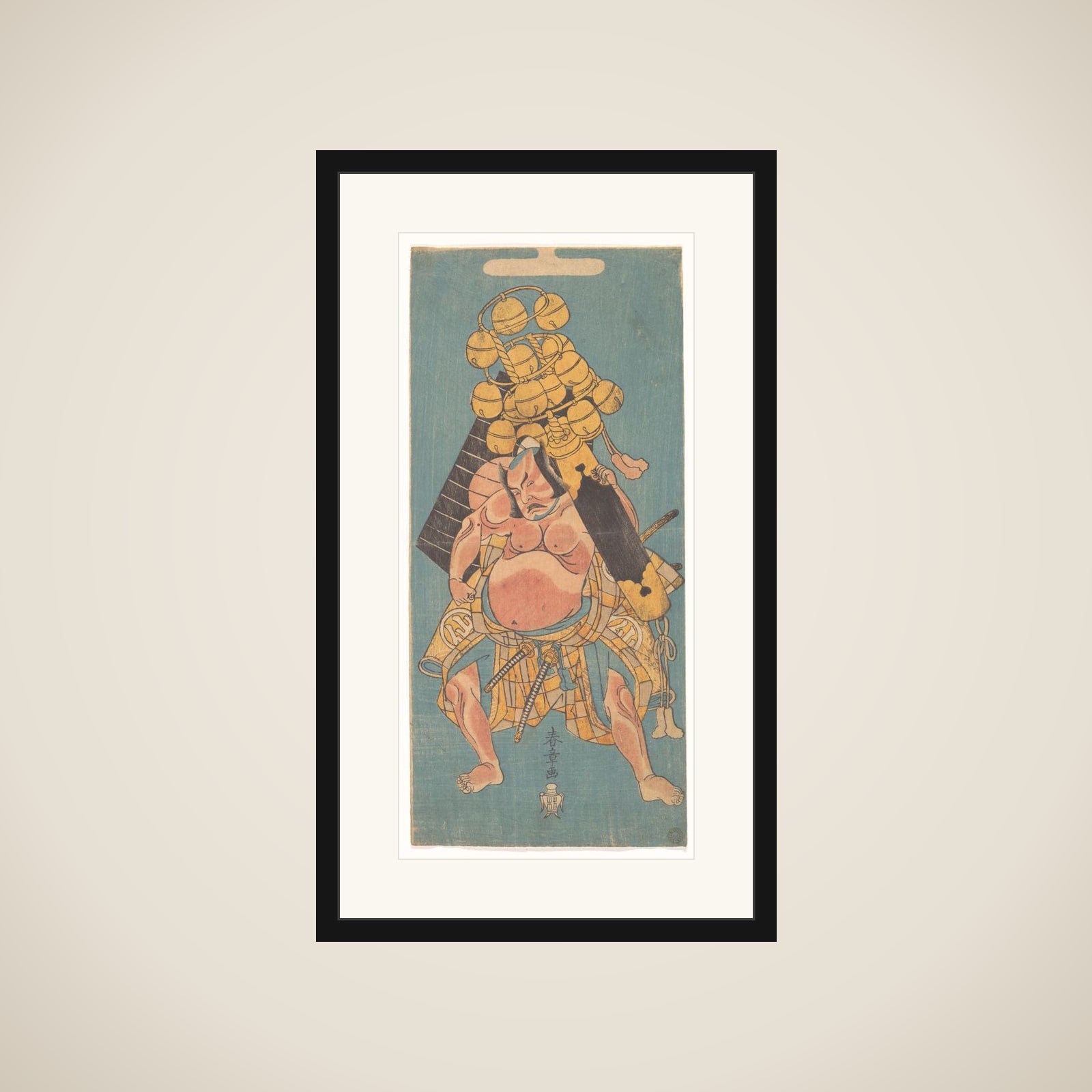 The Second Nakamura Sukegoro as a Samurai Carrying a Suzu framed