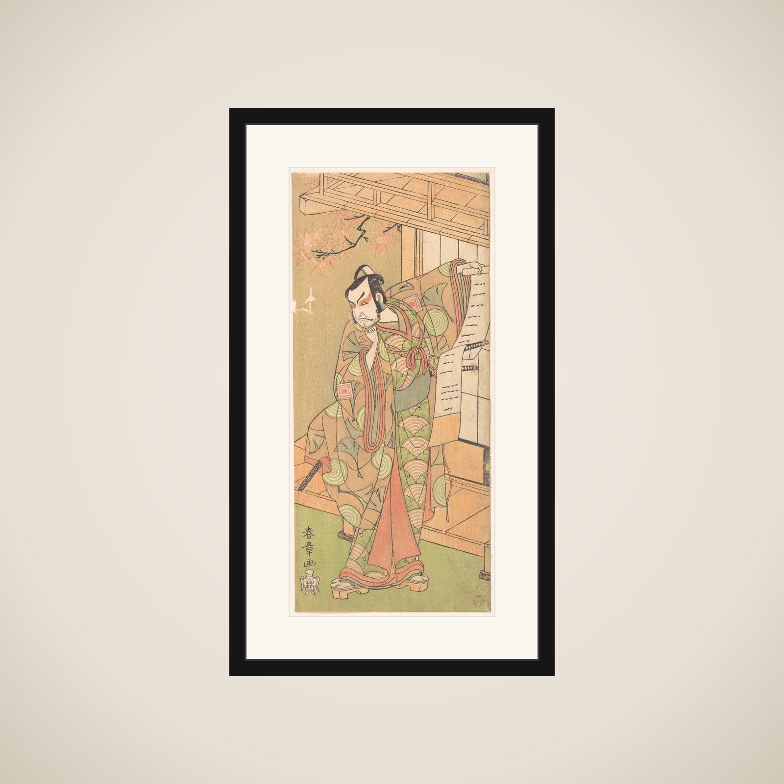The Fourth Ichikawa Danjuro as a Samurai of High Rank Standing framed