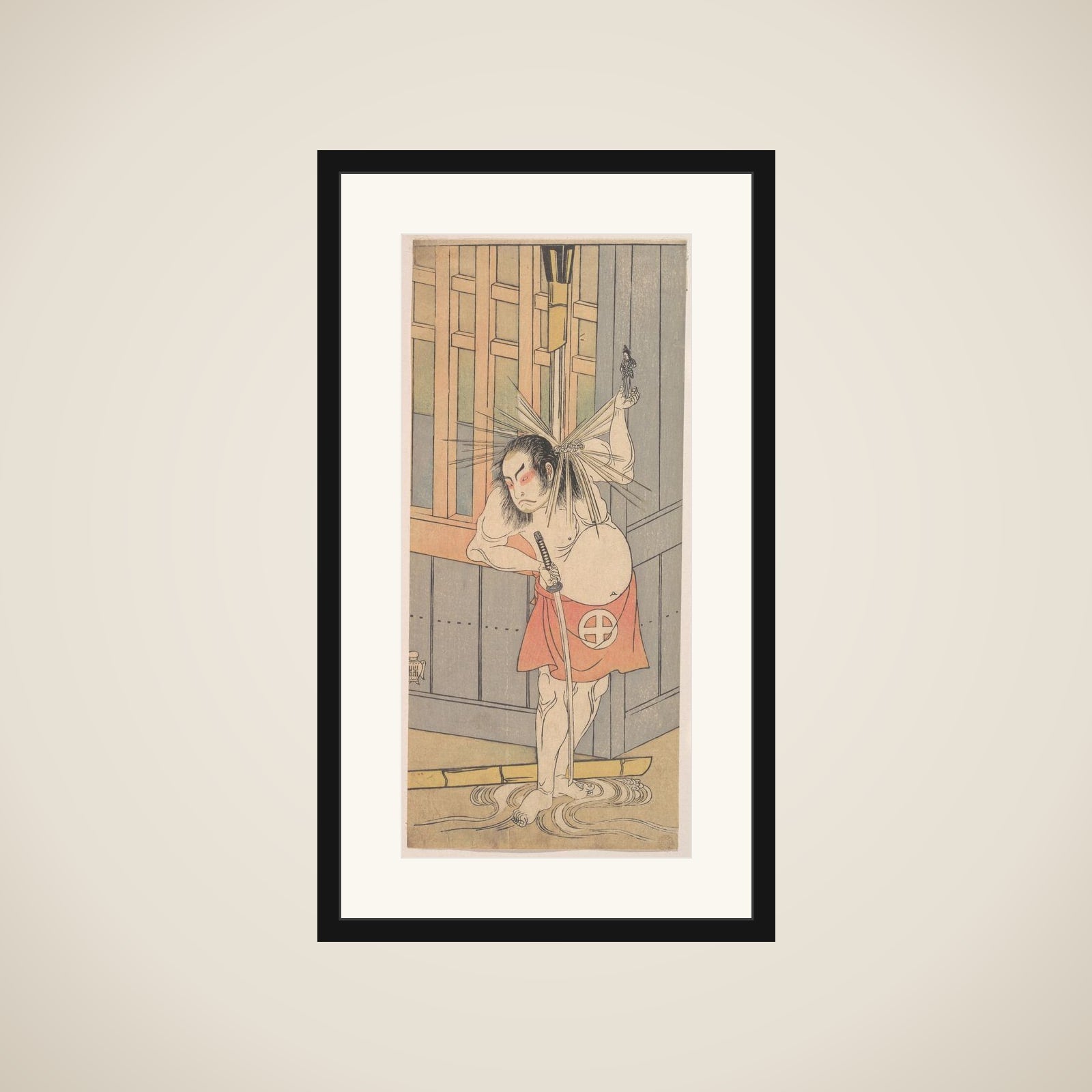 The Third Otani Hiroji as a Man Clothed Only with a Red Apron framed