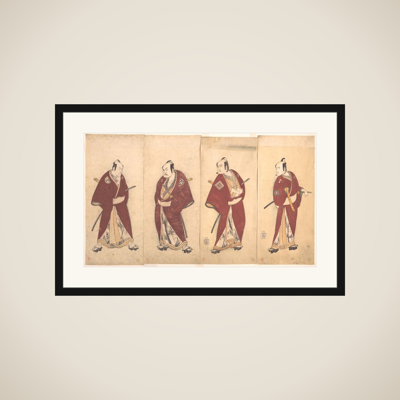Four of the Five Actors Who Performed the Shosa "Gonen Otoko" framed
