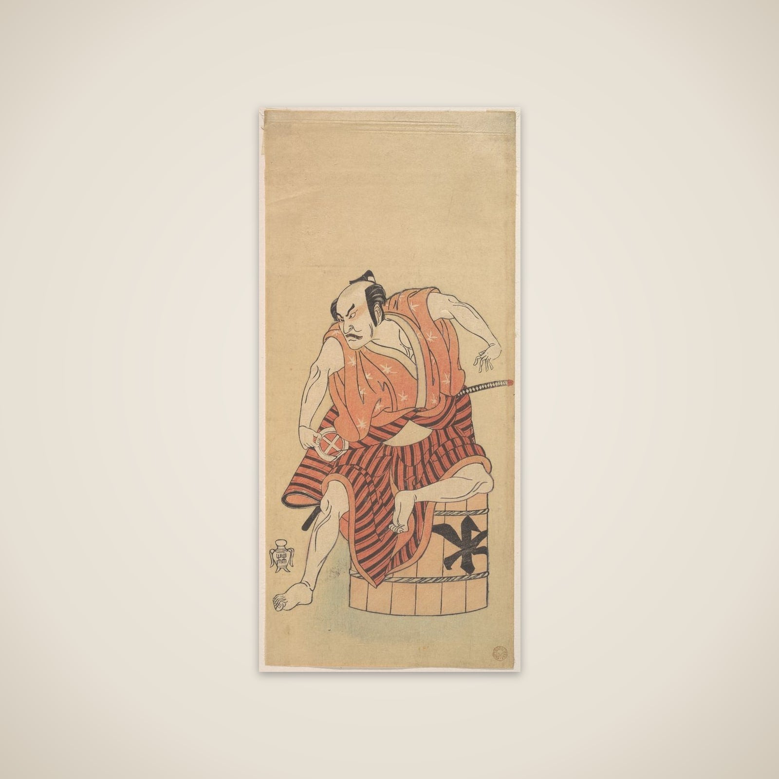 The Third Otani Hiroemon as an Otokodate Seated Upon an Inverted Tub unframed print