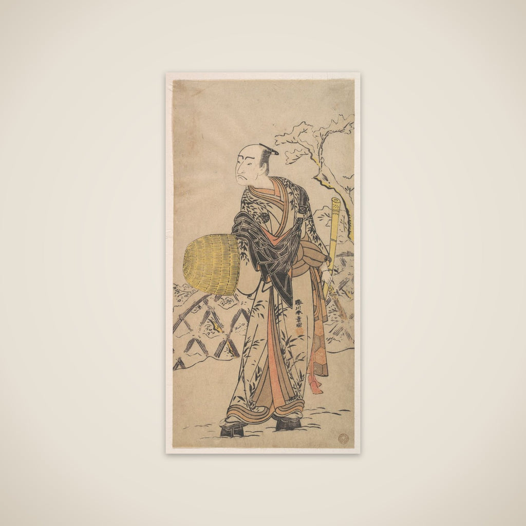 The First Nakamura Nakazo as a Komuso Standing in the Snow by a Fence unframed print