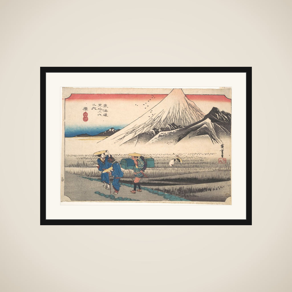 Hara: Mount Fuji in the Morning (Hara, Asa no Fuji), from the series Fifty-Three Stations of the Tōkaidō Road (Tōkaidō gojūsan tsugi), also known as the First Tōkaidō or Great Tōkaidō framed