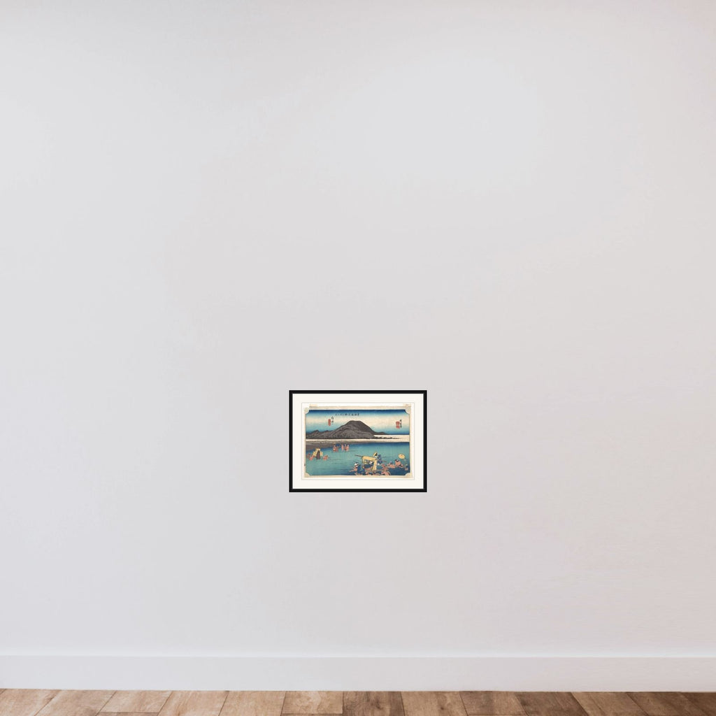 Travellers Fording the Abe River at Fuchu framed — shown to scale