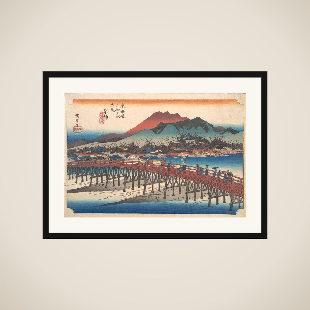 Kyoto: The Great Bridge at Sanjō (Taibi, Keishi, Sanjō Ōhashi), from the series Fifty-Three Stations of the Tōkaidō (Tōkaidō gojūsan tsugi) framed