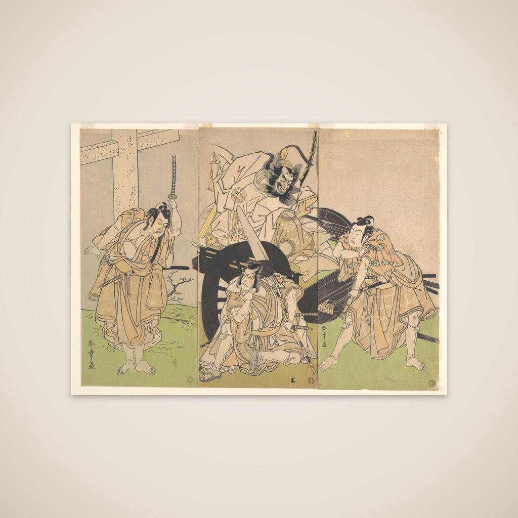 Kabuki Actors Ichikawa Yaozō II, Nakajima Mihoemon II, Ichikawa Ebizō III, and Ichimura Uzaemon IX in the Play Sugawara’s Secrets of Calligraphy (Sugawara denju tenarai kagami) unframed print