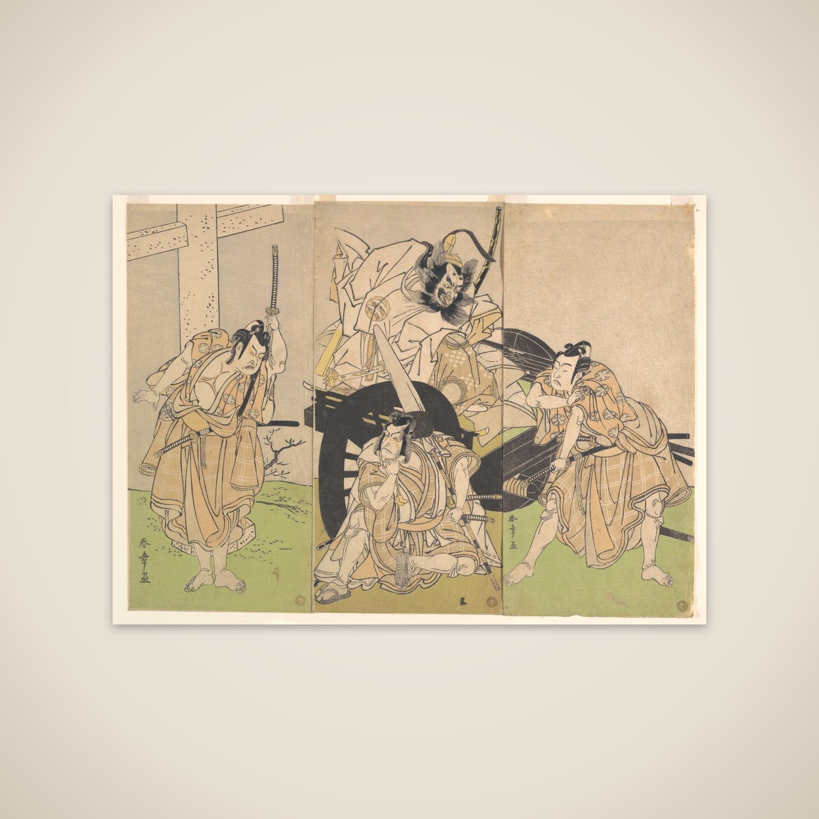 Kabuki Actors Ichikawa Yaozō II, Nakajima Mihoemon II, Ichikawa Ebizō III, and Ichimura Uzaemon IX in the Play Sugawara’s Secrets of Calligraphy (Sugawara denju tenarai kagami) unframed print