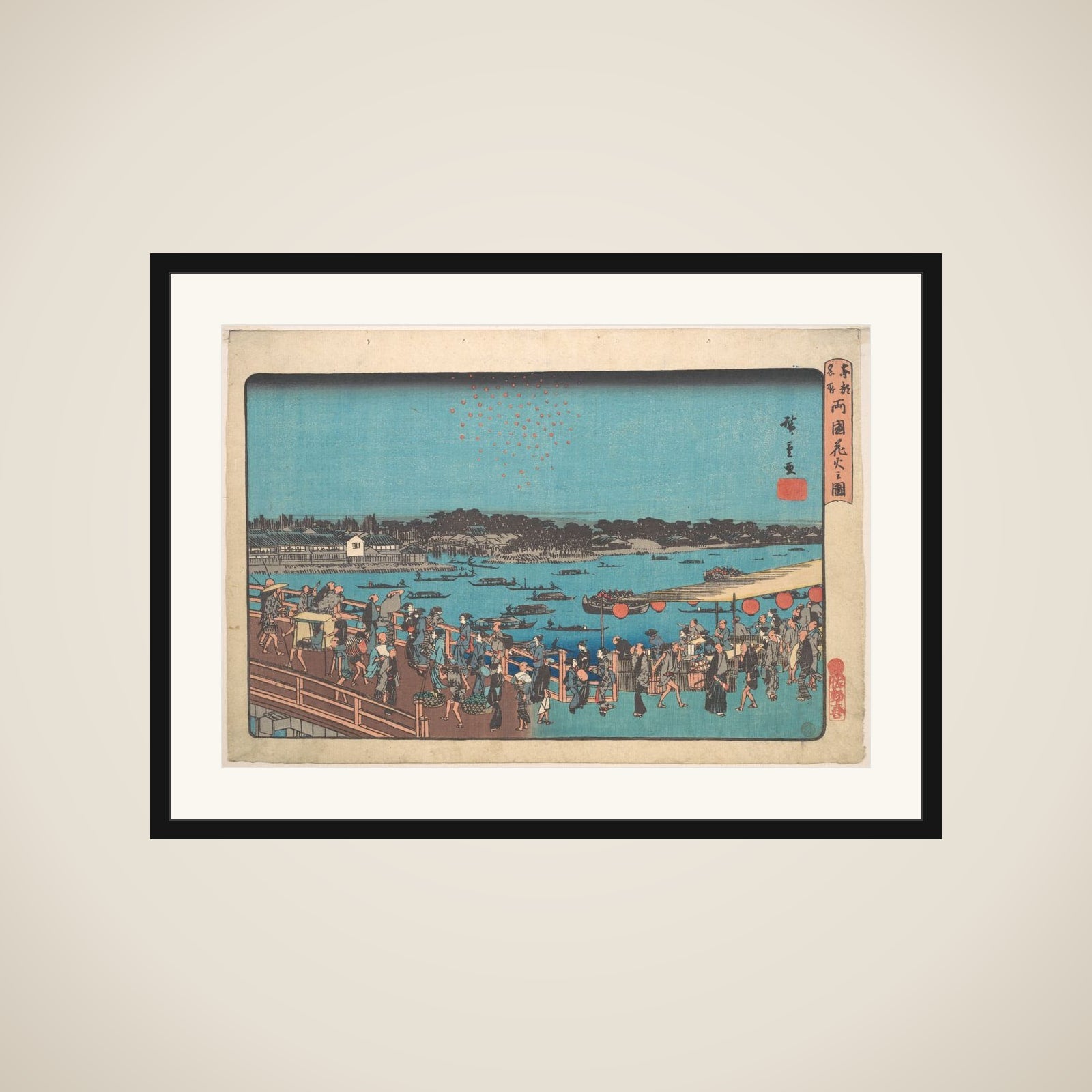 Ryogoku Hanabi no Zu framed
