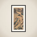 Cranes on Branch of Snow-covered Pine framed