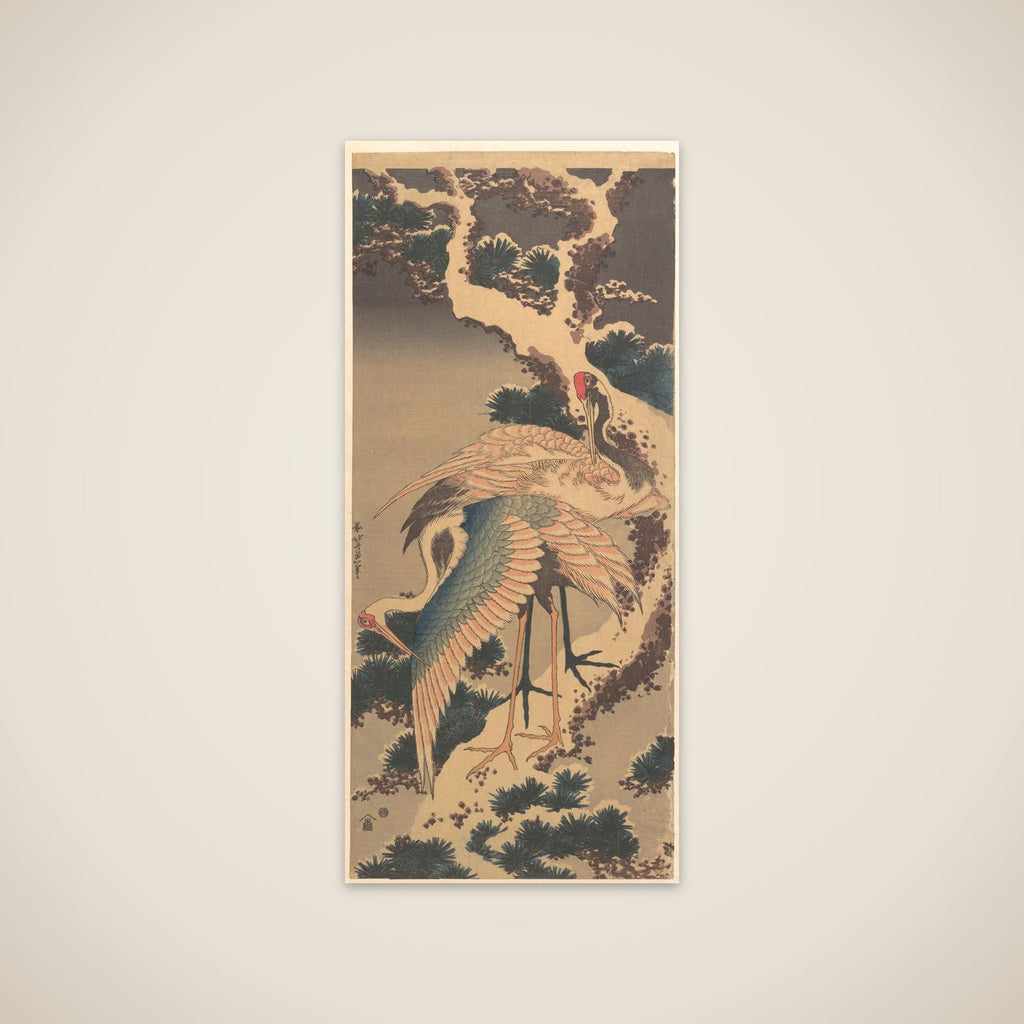 Cranes on Branch of Snow-covered Pine unframed print