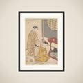 Night Rain at the Double-Shelf Stand, from the series Eight Parlor Views (Zashiki hakkei) framed