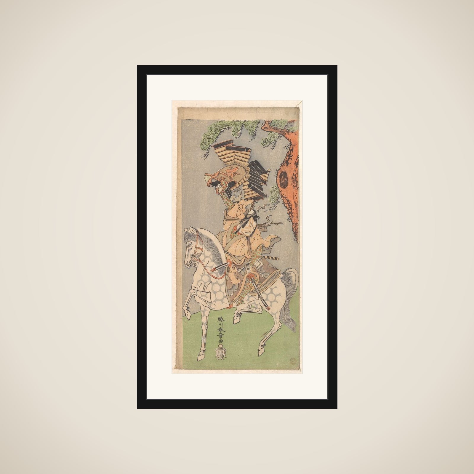 Ichikawa Danjuro V as a Warrior Mounted on a Dapple Gray Horse framed