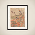 “Two Young Women on a Verandah Watching Plovers,” from the series Stylish Six Poetic Immortals (Fūryū rokkasen: Ki no Tomonori, jū) framed