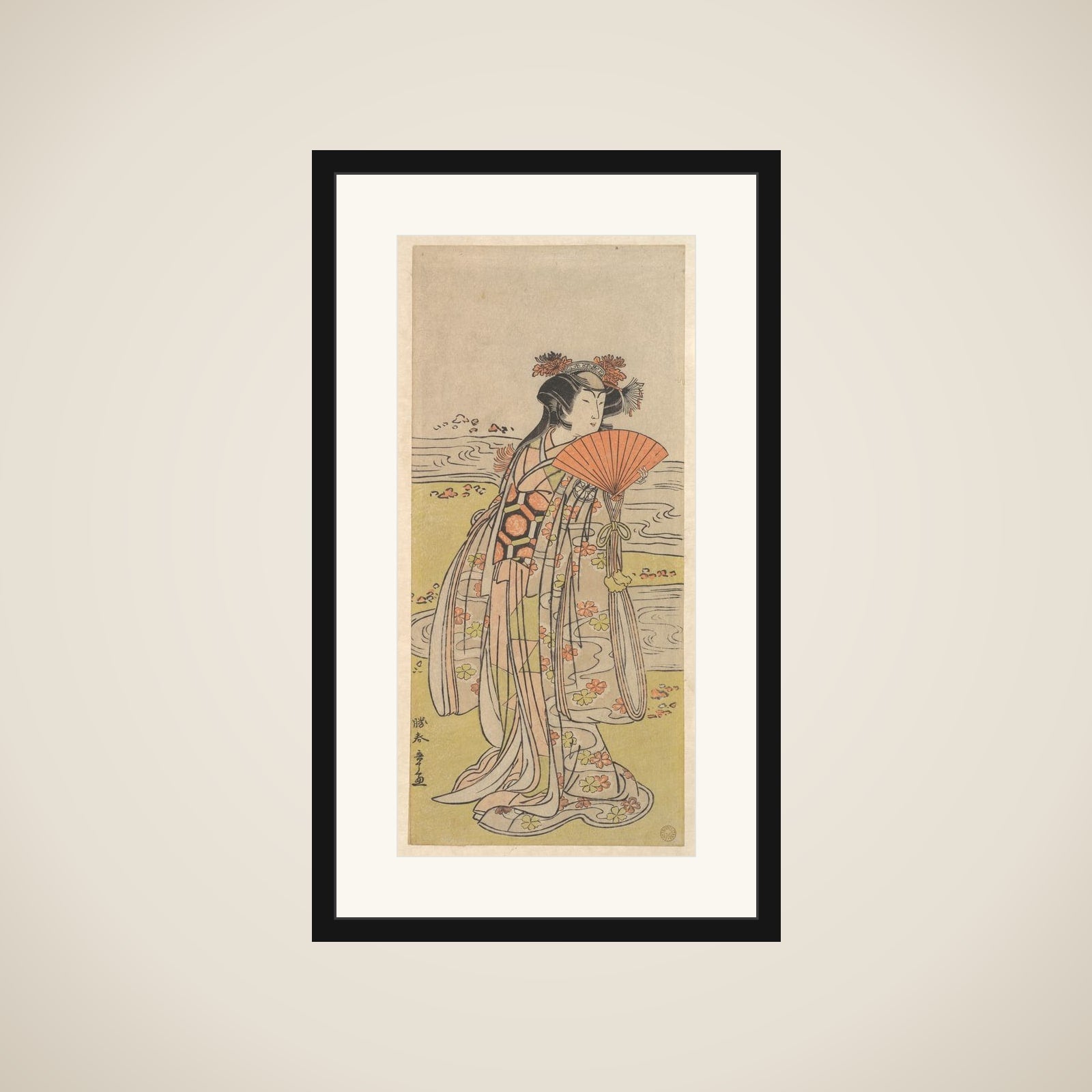 The Actor Segawa Kikunojo III as a Woman Standing near a Winding Stream framed