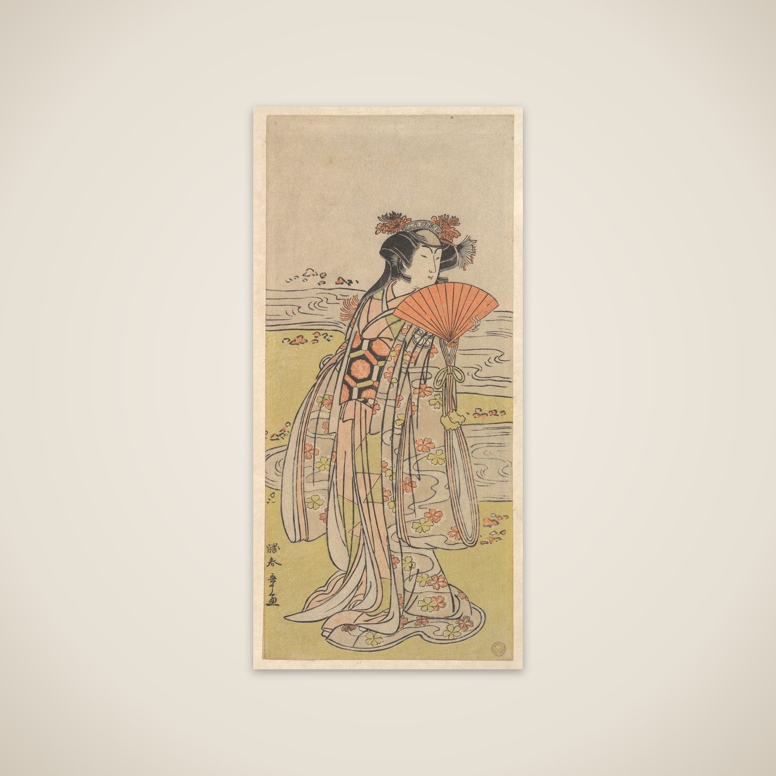 The Actor Segawa Kikunojo III as a Woman Standing near a Winding Stream unframed print