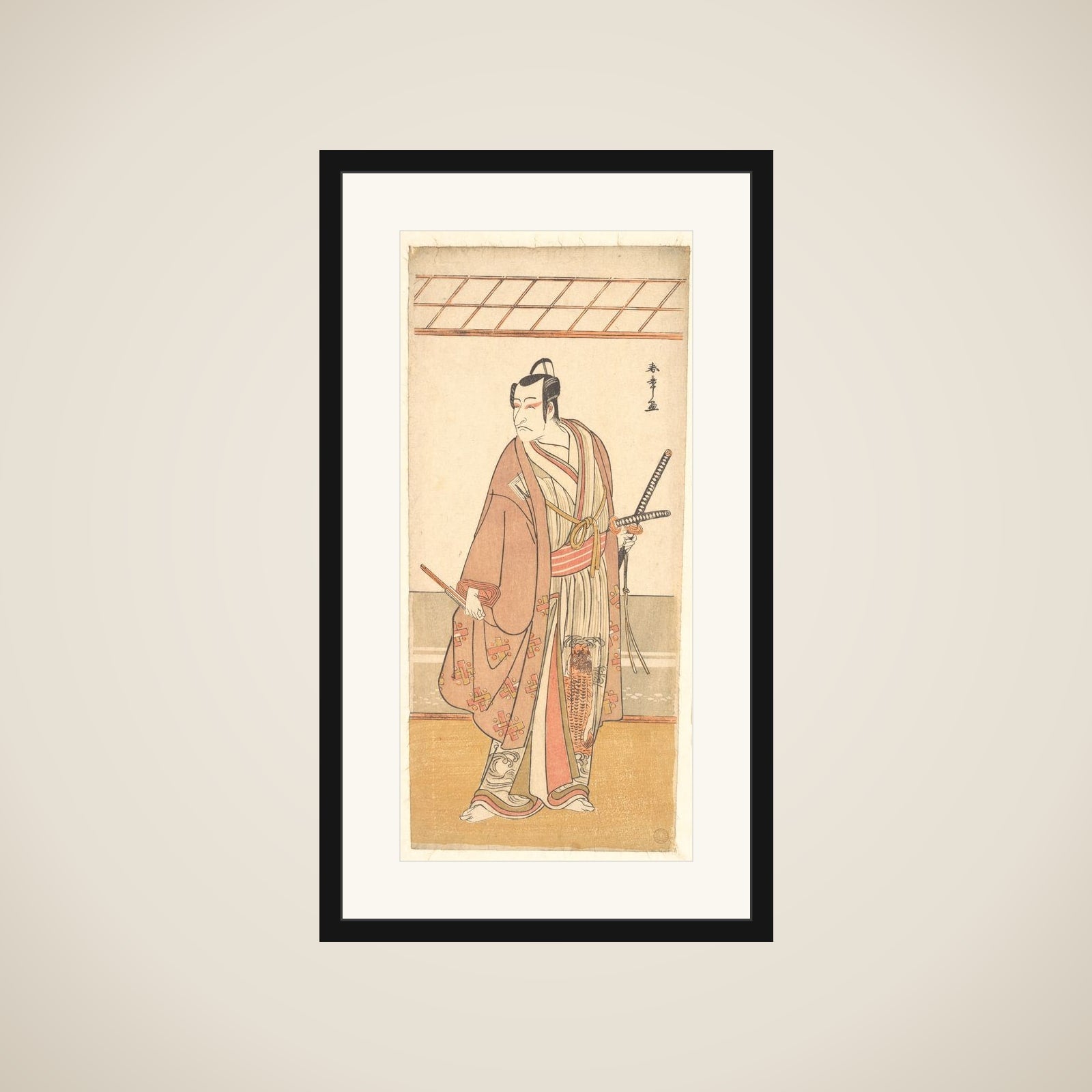 The Actor Ichikawa Danjuro V as a Samurai Attired in a Purple Haori (Coat) framed