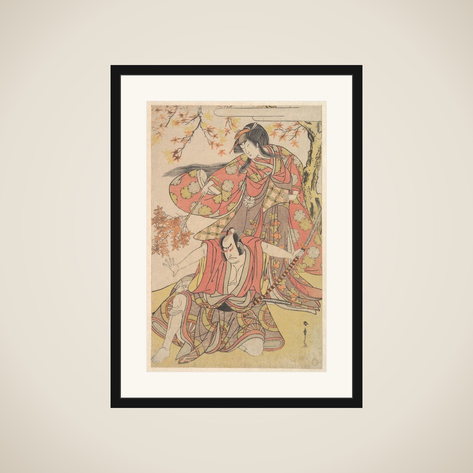 Segawa Kikunojo III as a Woman Standing under a Maple Tree in the Autumn framed