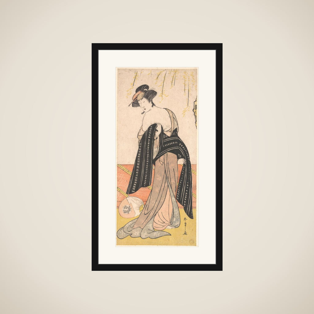 The Actor Nakamura Riko as an Oiran Tying Her Obi framed