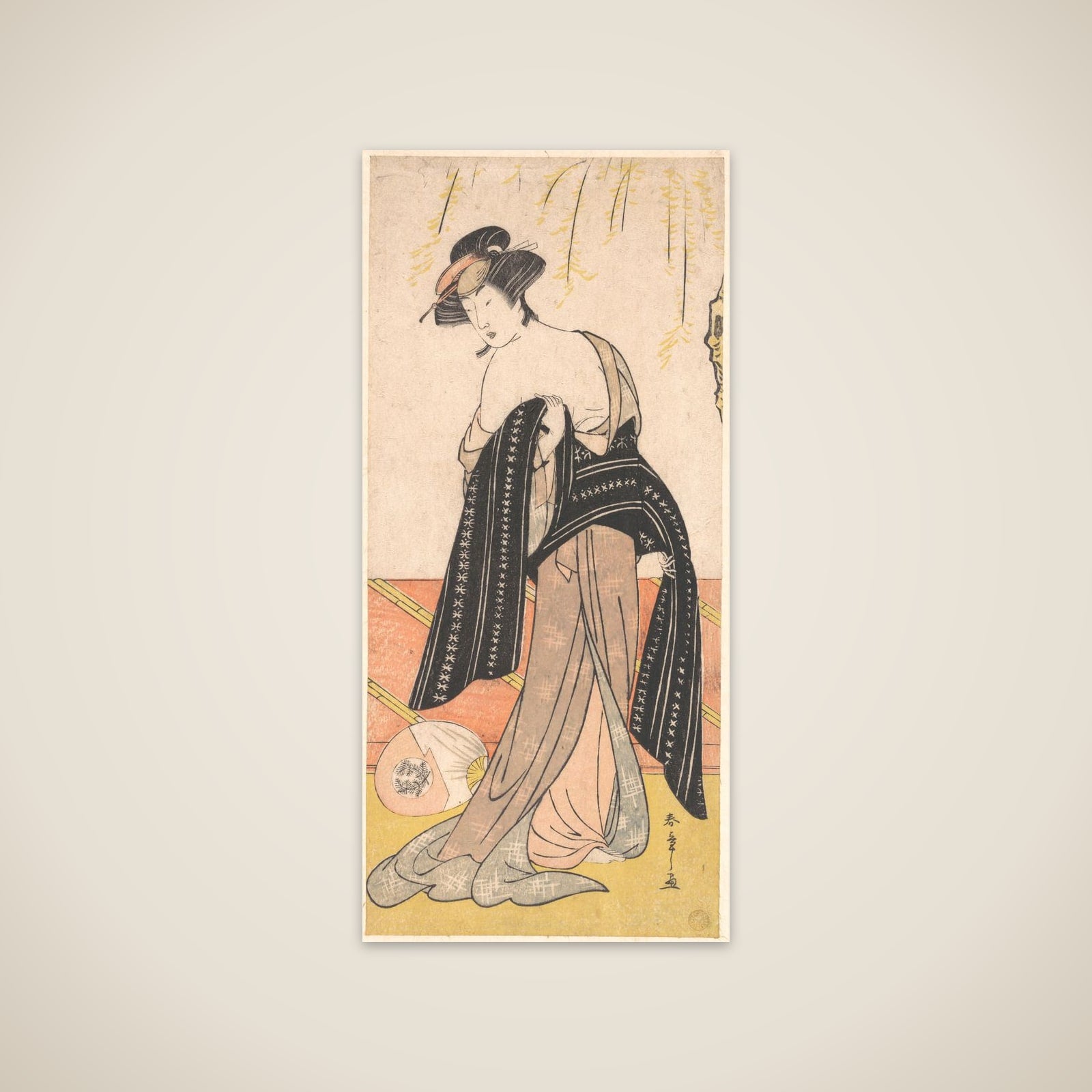 The Actor Nakamura Riko as an Oiran Tying Her Obi unframed print